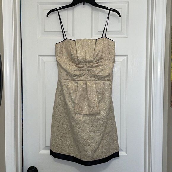 bcbg black and gold dress Black/Gold Ombré Lurex Bustier Gown with Train